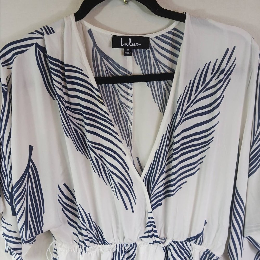 Lulus Womens Size Small Maxi Dress White Blue Sign Of The Times Flowy Beachy - Picture 9 of 16